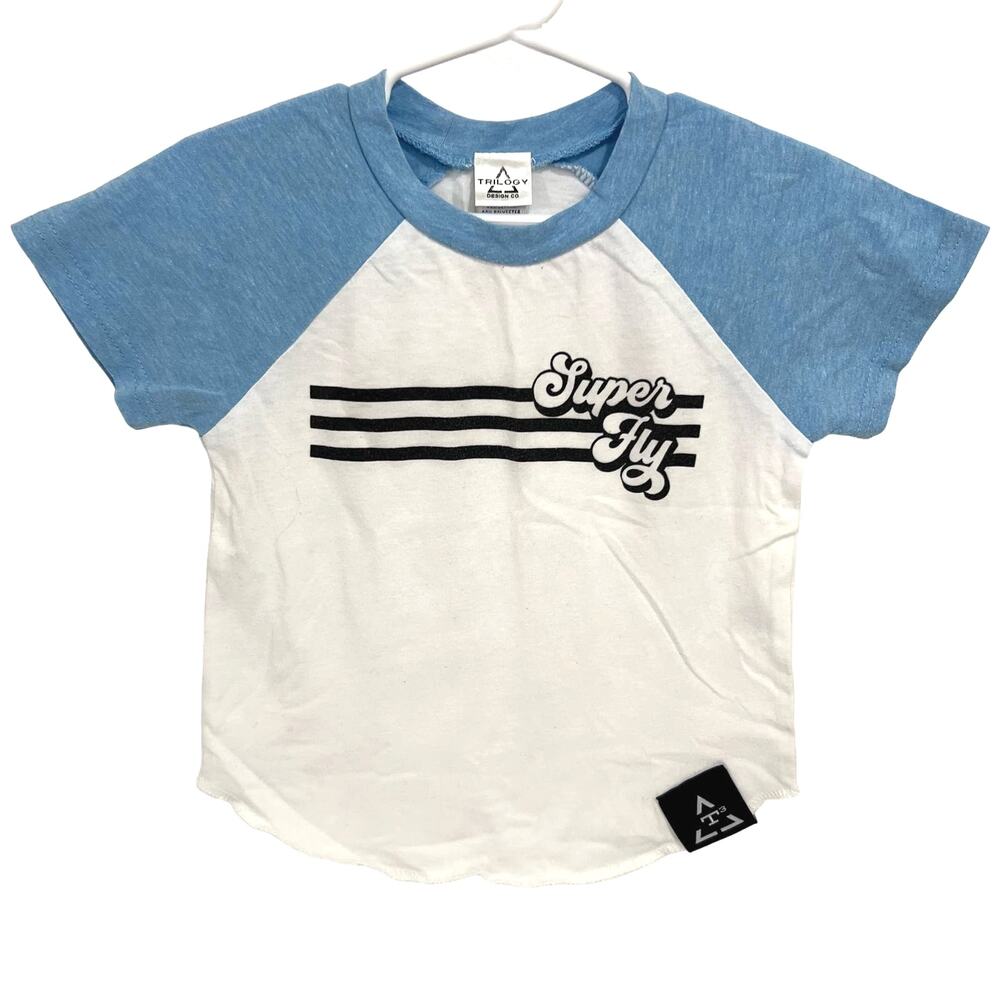 Trilogy Super Fly Blue & White Raglan Tee Shirt Size 2T